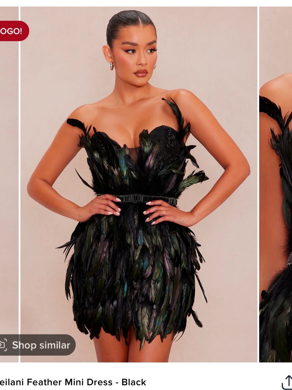 Fashion Nova Black Iridescent Feather Strapless Mini Dress